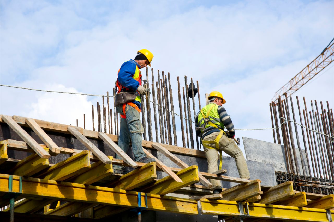 Construction workers working at heights