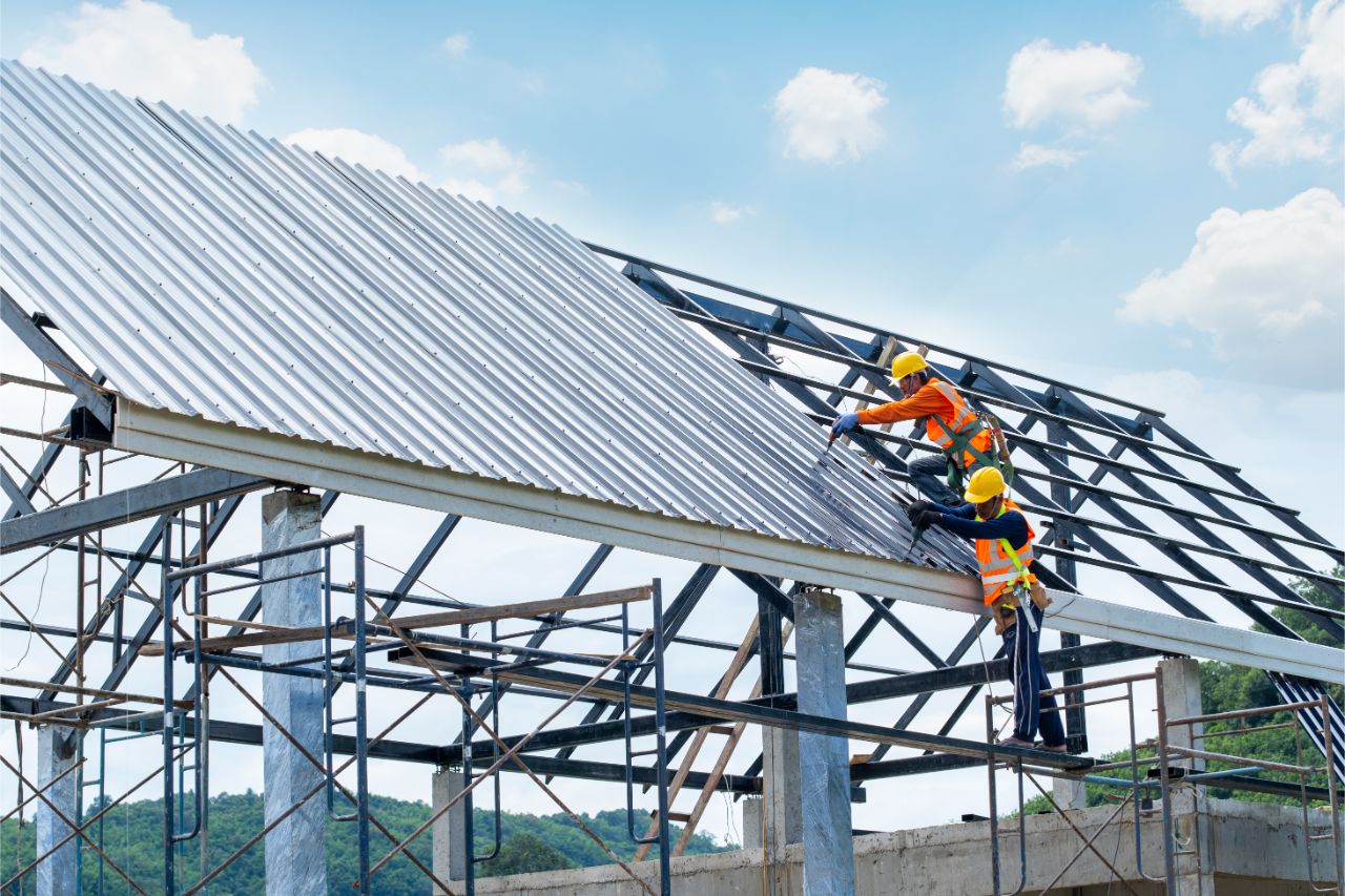Roofer working on roof structure