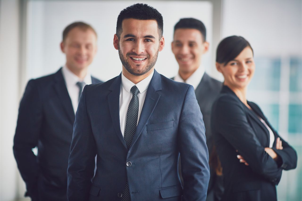 Corporate employees wearing formal uniforms
