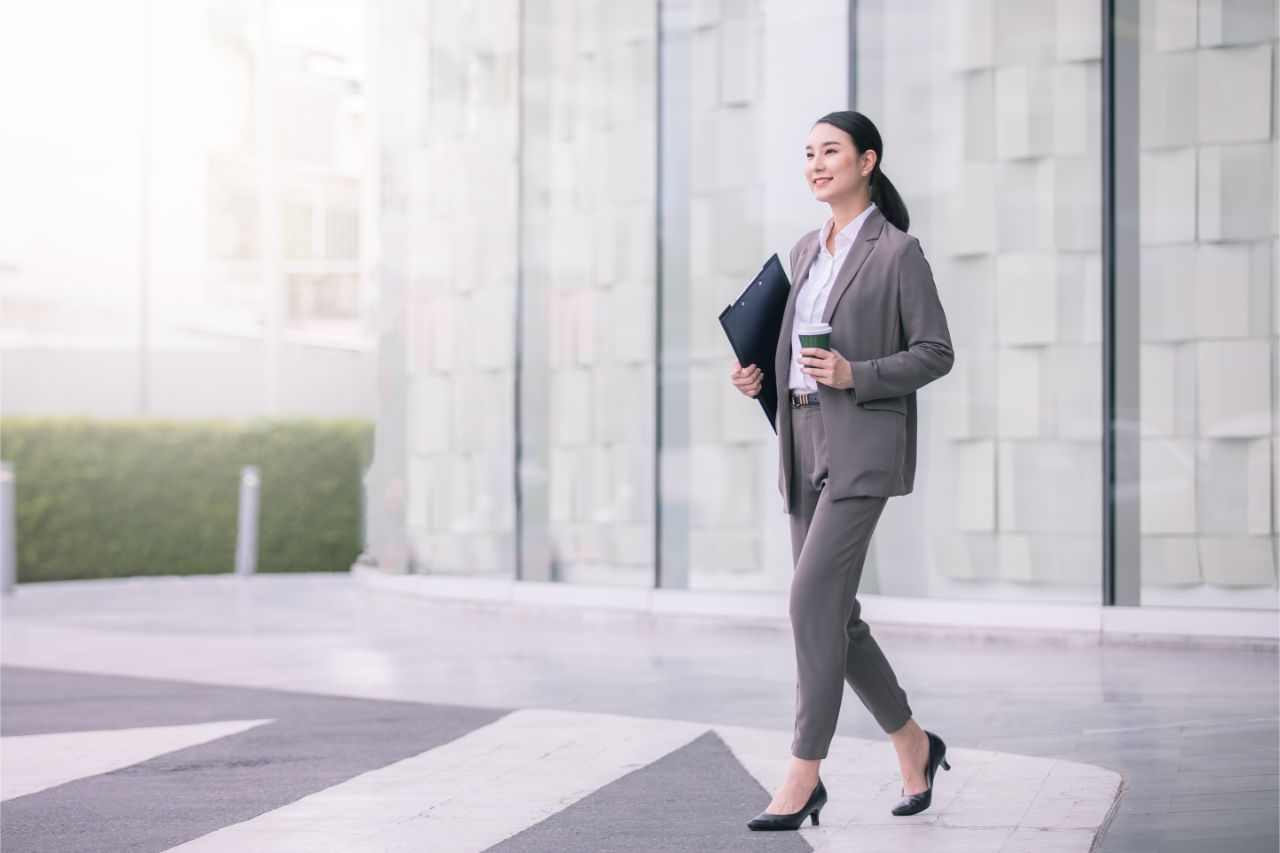 A woman wearing a jacket blazer