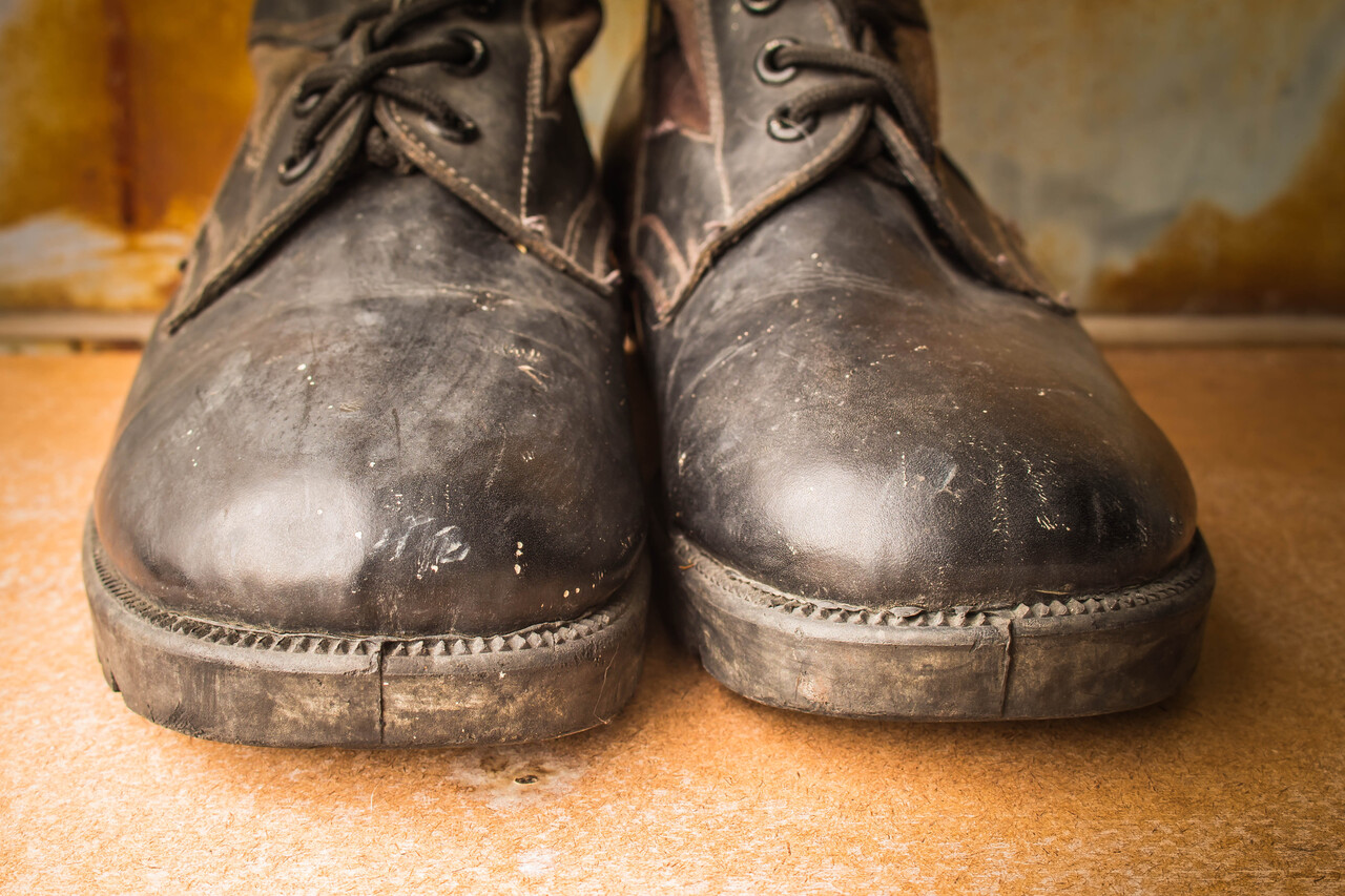 Safety shoes close up, on a table